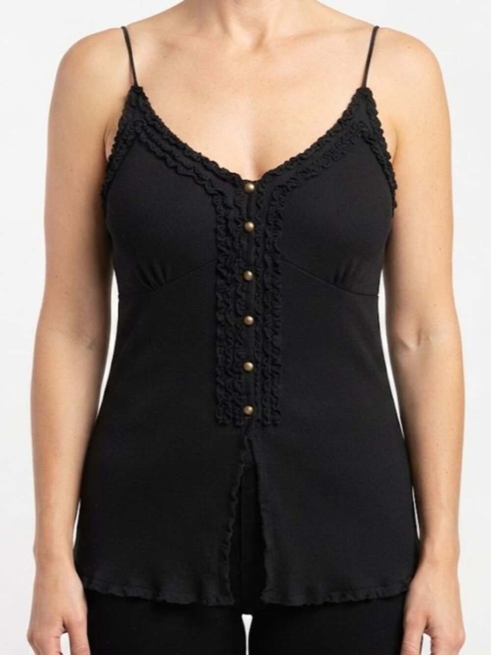 MXM Black Lace-Trim Button-Front Tank Top